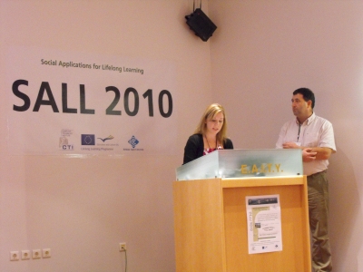 Cara Roche and Jim O'Sullivan presenting the Irish schools experience in Patras, Greece