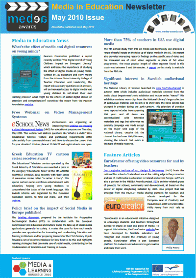 Screenshot of the May issue of the Media in Education Newsletter