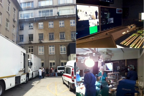The broadcast set up at Santa Maria Hospital, Lisbon The broadcast set up at Santa Maria Hospital, Lisbon